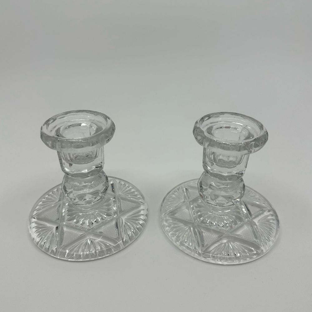 Elegant Clear Glass Candle Holders Set of 2